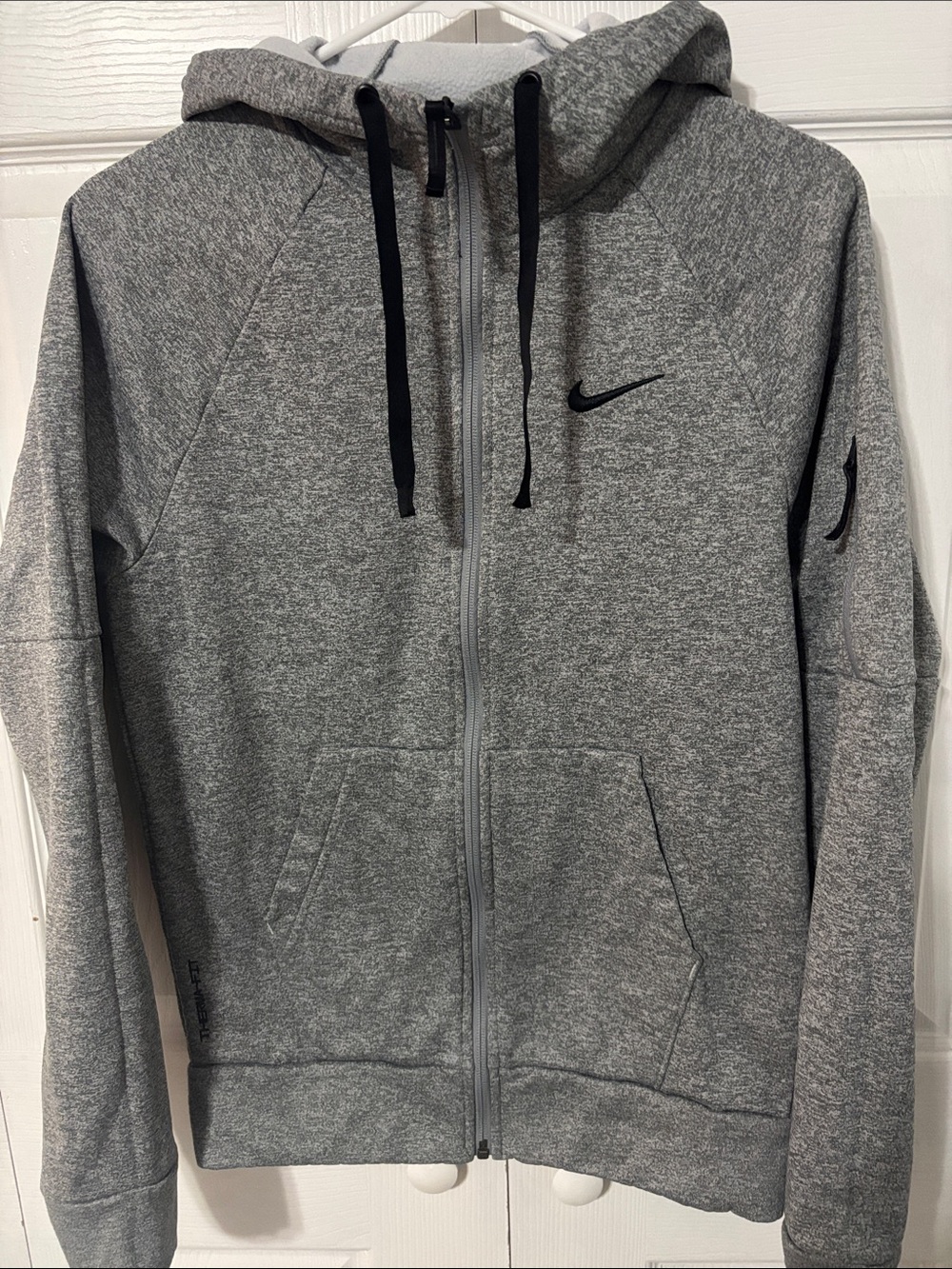 Nike Men's Heather Grey Full-Zip Hooded Jacket with Black Accents
